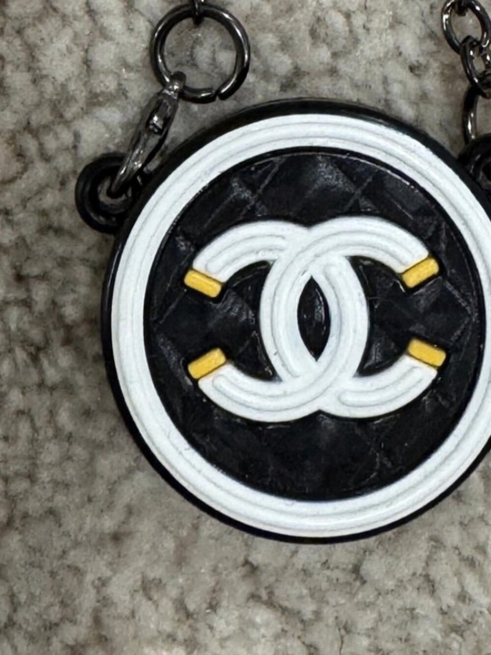 Labubu Doll Bag Charm – Black Round Quilted Charm | Brand New